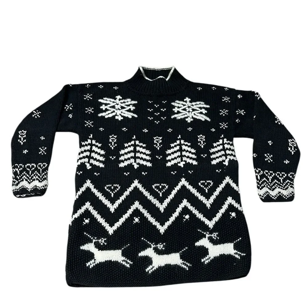 Vintage G.H. Bass Hand Knit Nordic Reindeer Sweater Womens M Ramie Cotton